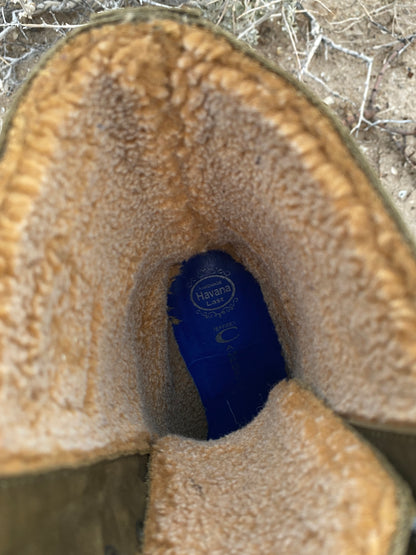 Vintage Jeffrey Campbell Olive Green Genuine Nubuck Leather Sherpa Wood Platform Boots