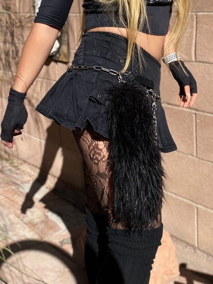 Y2K Black Faux Fur Tail + Biker Chain