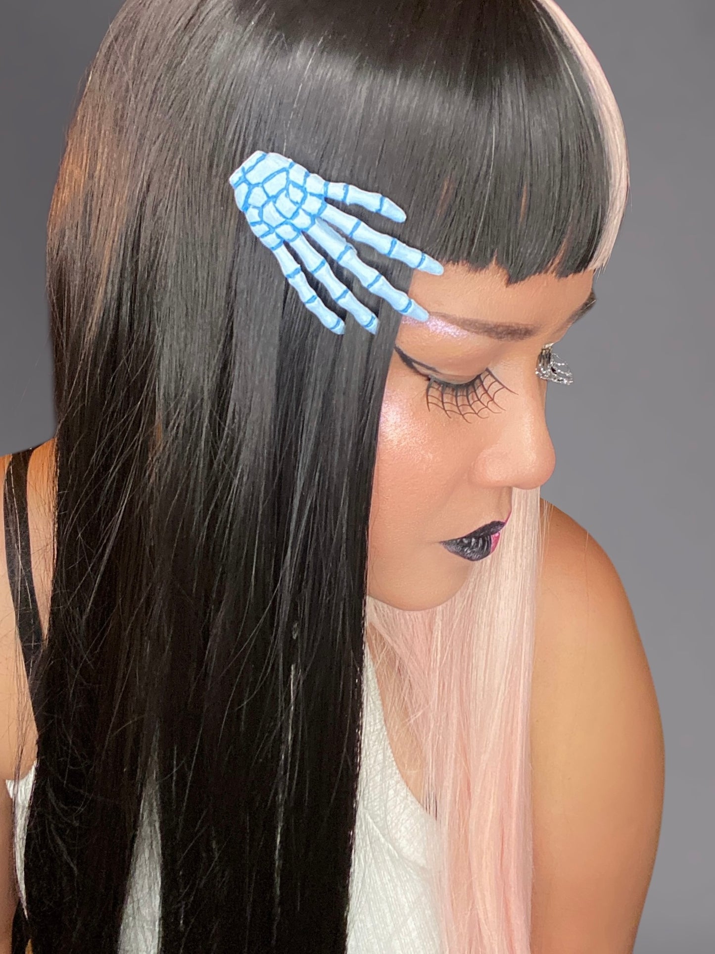 Hand Painted Ghastly Corpse Blue Skeleton Hands Hair-clips