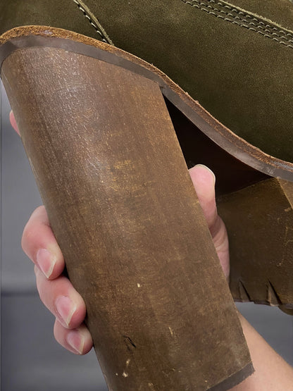 Vintage Jeffrey Campbell Olive Green Genuine Nubuck Leather Sherpa Wood Platform Boots