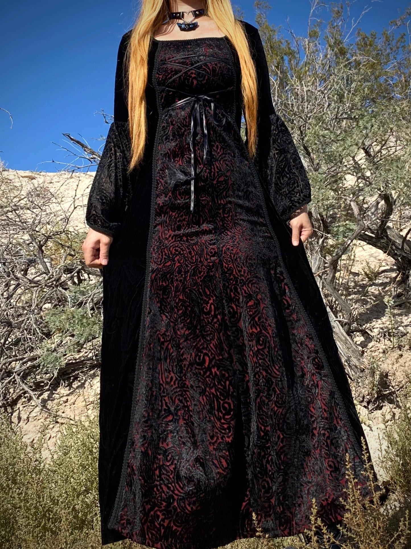 Lip Service Black + Red Velvet Lace Goth Dress