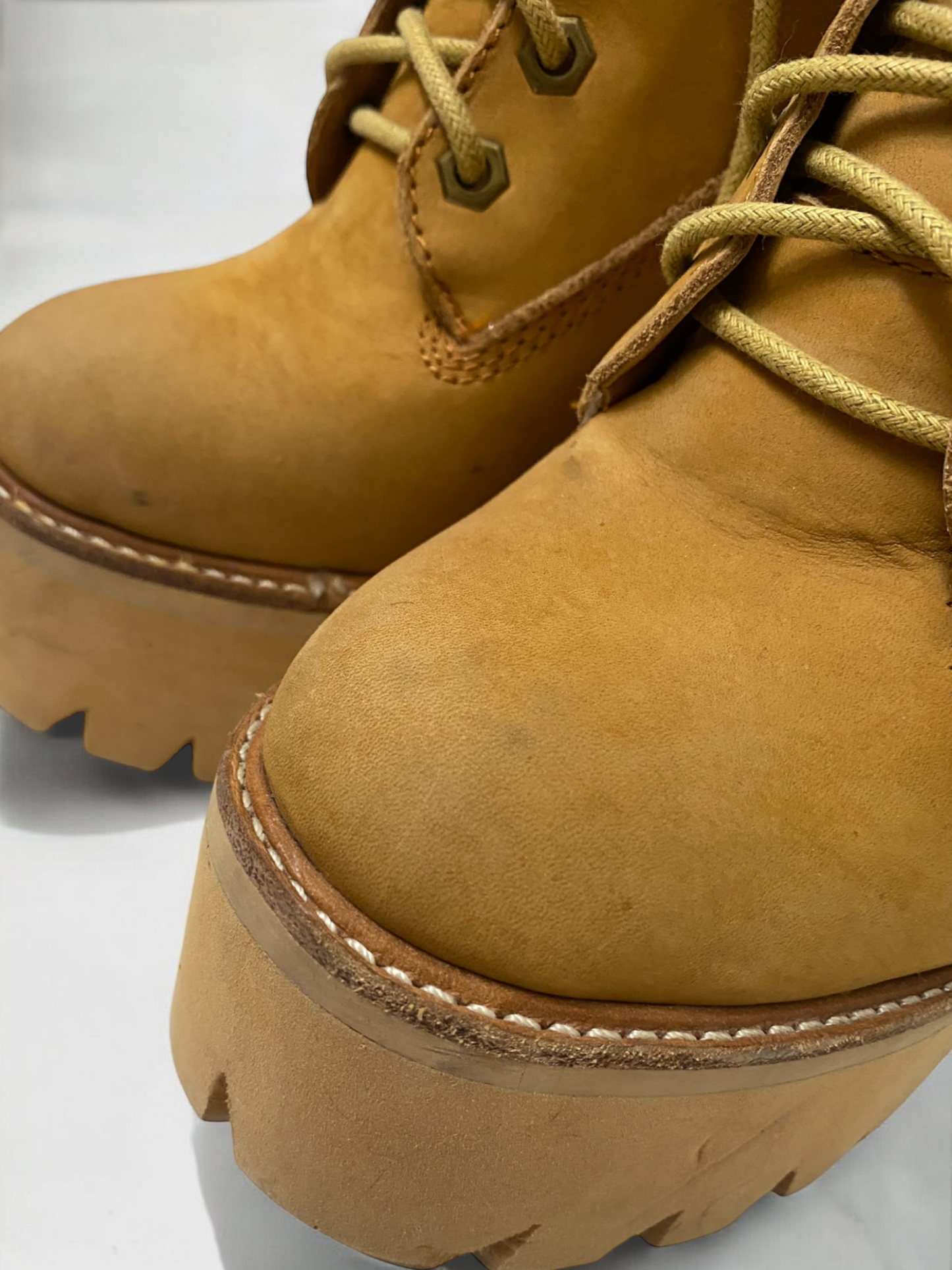 Vintage Jeffrey Campbell Tan In Charge Nubuck Leather Shearling Wood Platform Boots