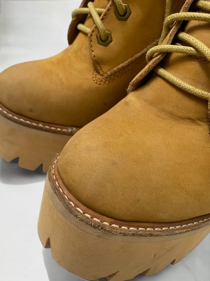 Vintage Jeffrey Campbell Tan In Charge Nubuck Leather Shearling Wood Platform Boots