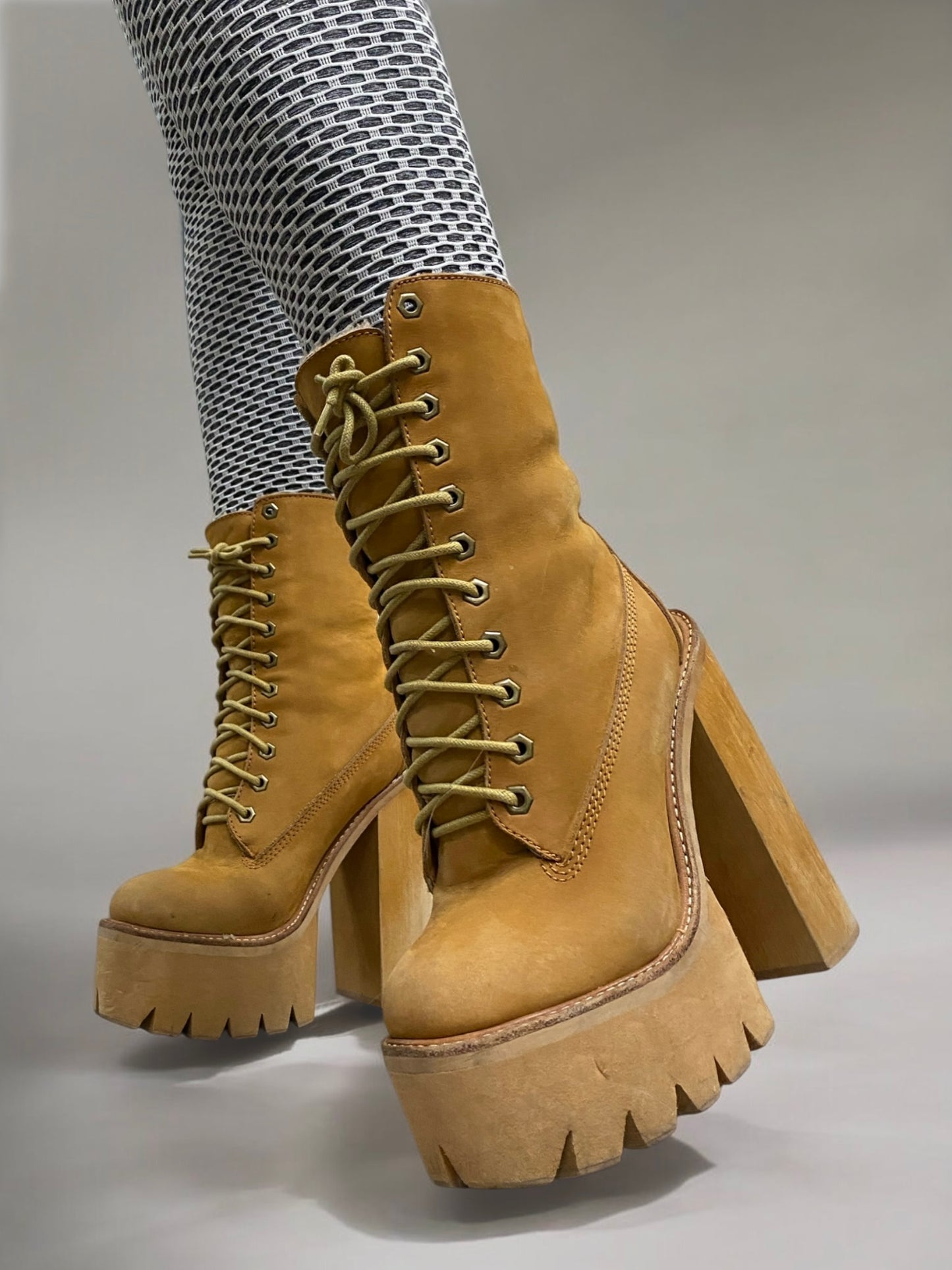 Vintage Jeffrey Campbell Tan In Charge Nubuck Leather Shearling Wood Platform Boots