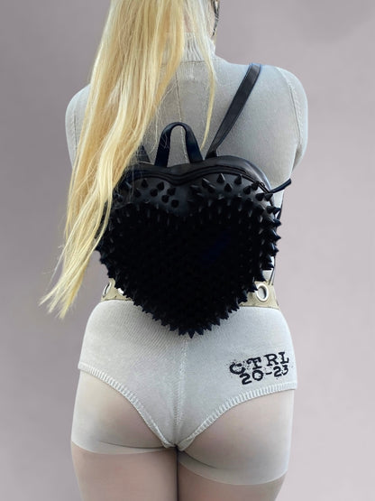 heart spike studded mini backpack Black Spiky Heart Cyber Goth Brutalist Rave Backpack – ANGEL DEVIL CULT