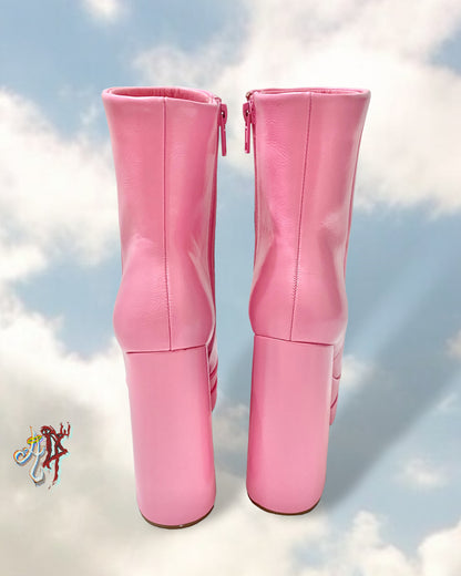 SODA Pastel Pink Stacked Platform Heeled Boots