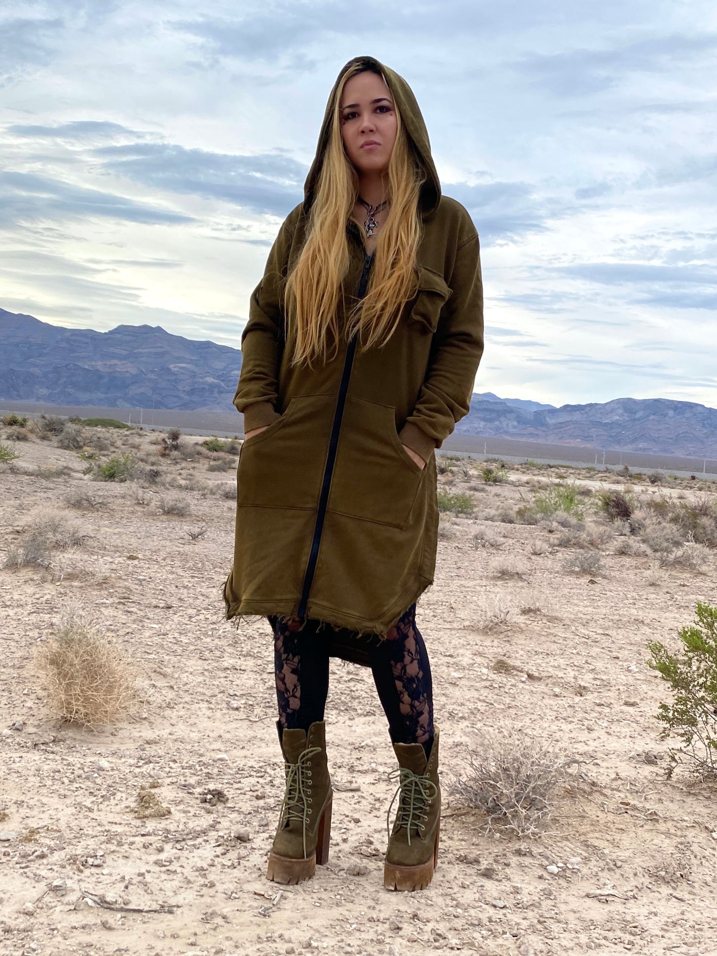 Vintage Jeffrey Campbell Olive Green Genuine Nubuck Leather Sherpa Wood Platform Boots