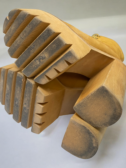 Vintage Jeffrey Campbell Tan In Charge Nubuck Leather Shearling Wood Platform Boots