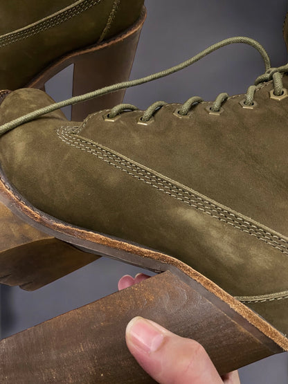 Vintage Jeffrey Campbell Olive Green Genuine Nubuck Leather Sherpa Wood Platform Boots