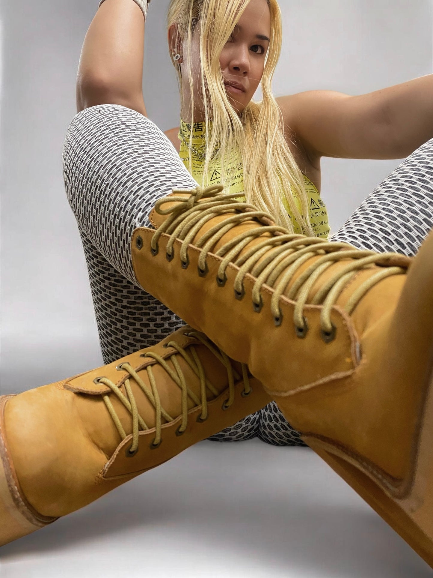 Vintage Jeffrey Campbell Tan In Charge Nubuck Leather Shearling Wood Platform Boots