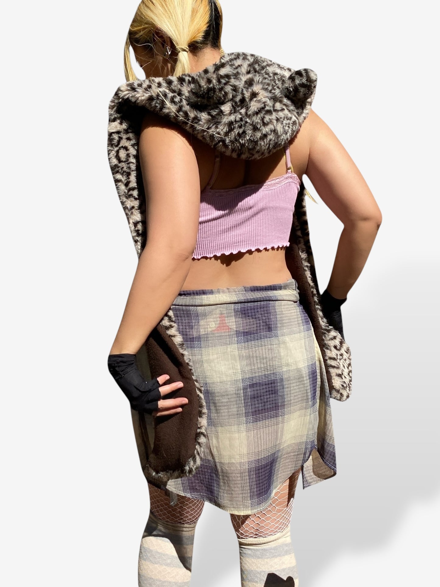 Leopard Print Faux Fur Hood with Ears