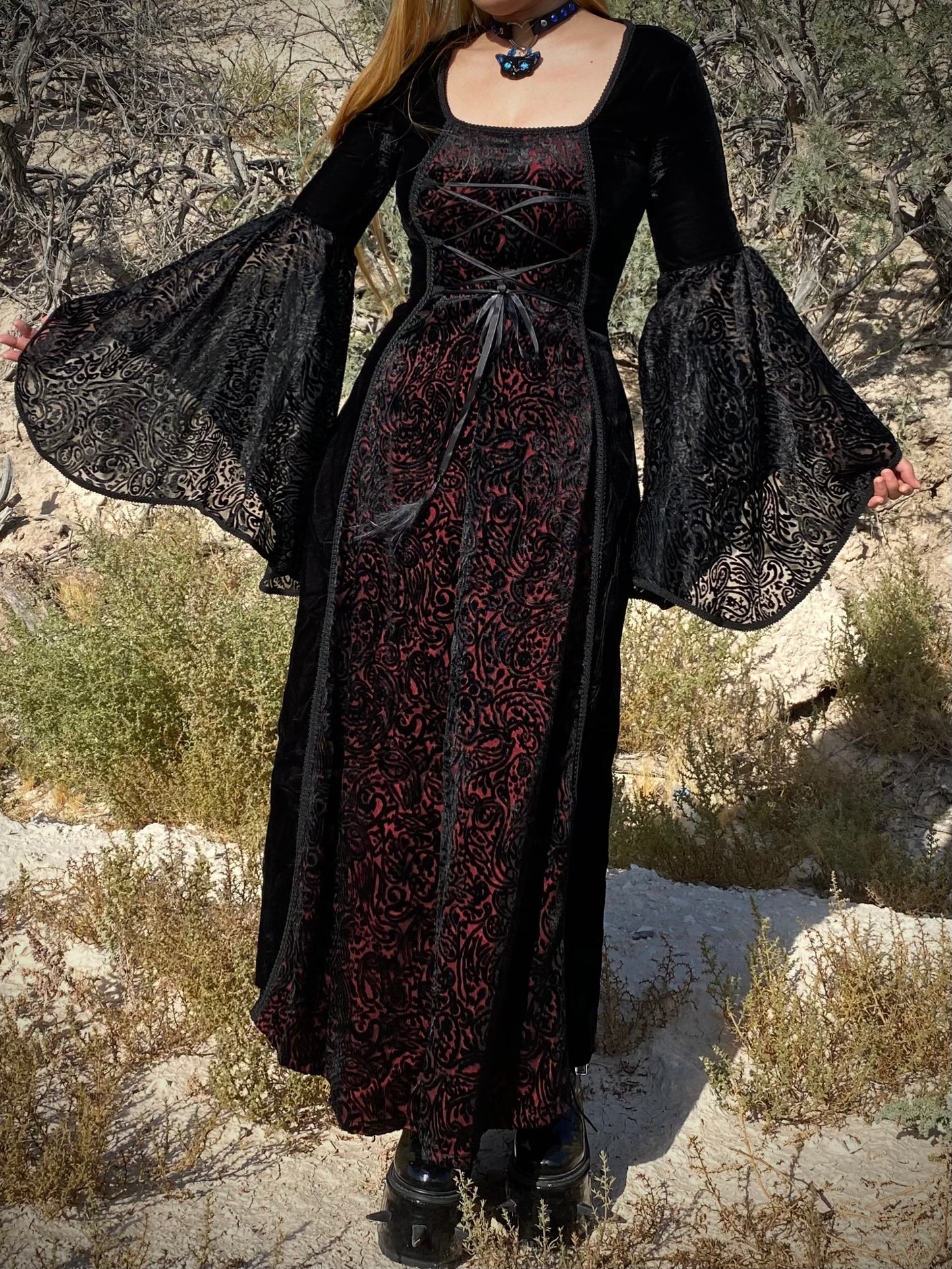 Lip Service Black + Red Velvet Lace Goth Dress