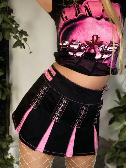 Tripp NYC Pink + Black Pleated Cheerleader Goth Skirt