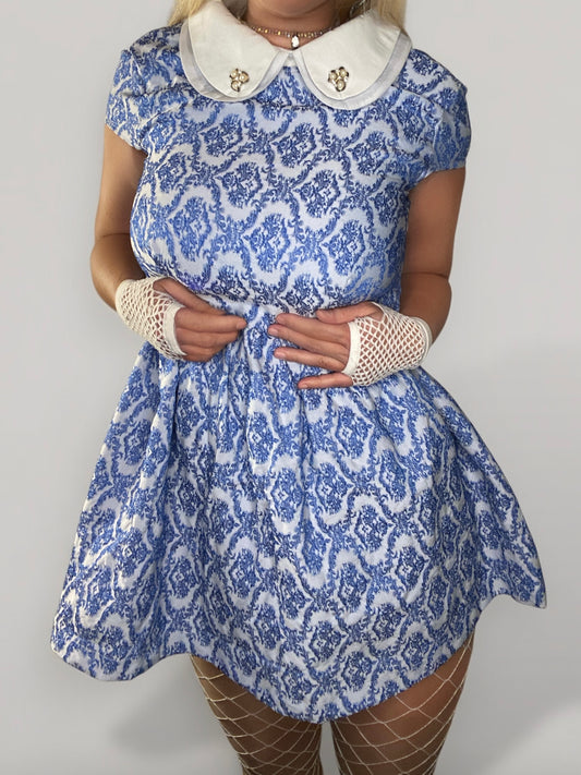 Alice Damask Babydoll Coquette Collared Dress