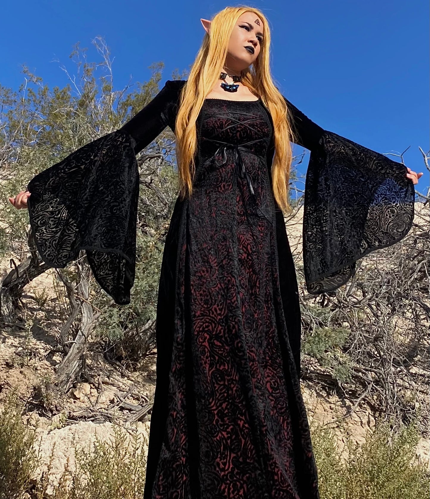 Lip Service Black + Red Velvet Lace Goth Dress