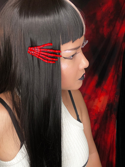 Blood Red Skeleton Hand Hair Clip