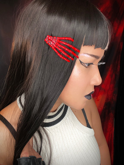 Blood Red Skeleton Hand Hair Clip