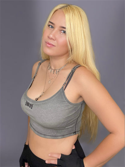 Darker Wavs Grey Ribbed Cropped Tank Top