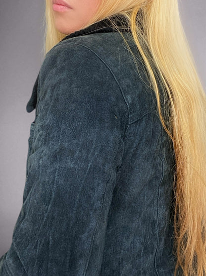 Vintage 90s Genuine Suede Bomber Jacket Utility Minimalist Winter