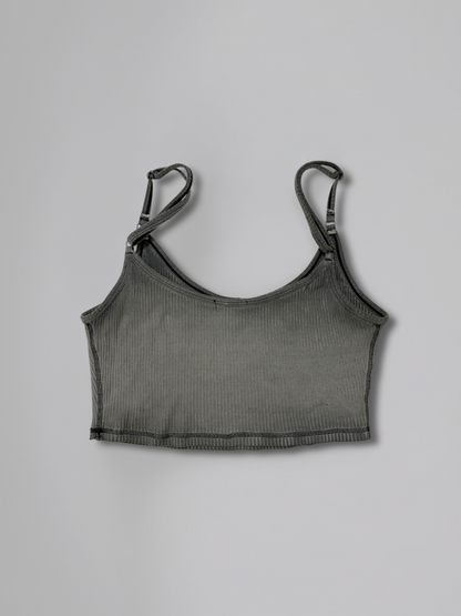 Darker Wavs Grey Ribbed Cropped Tank Top