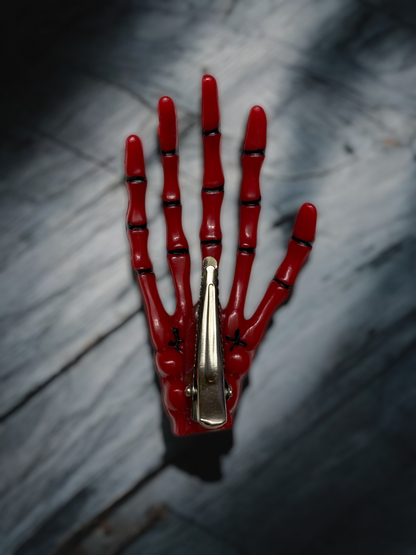 Blood Red Skeleton Hand Hair Clip