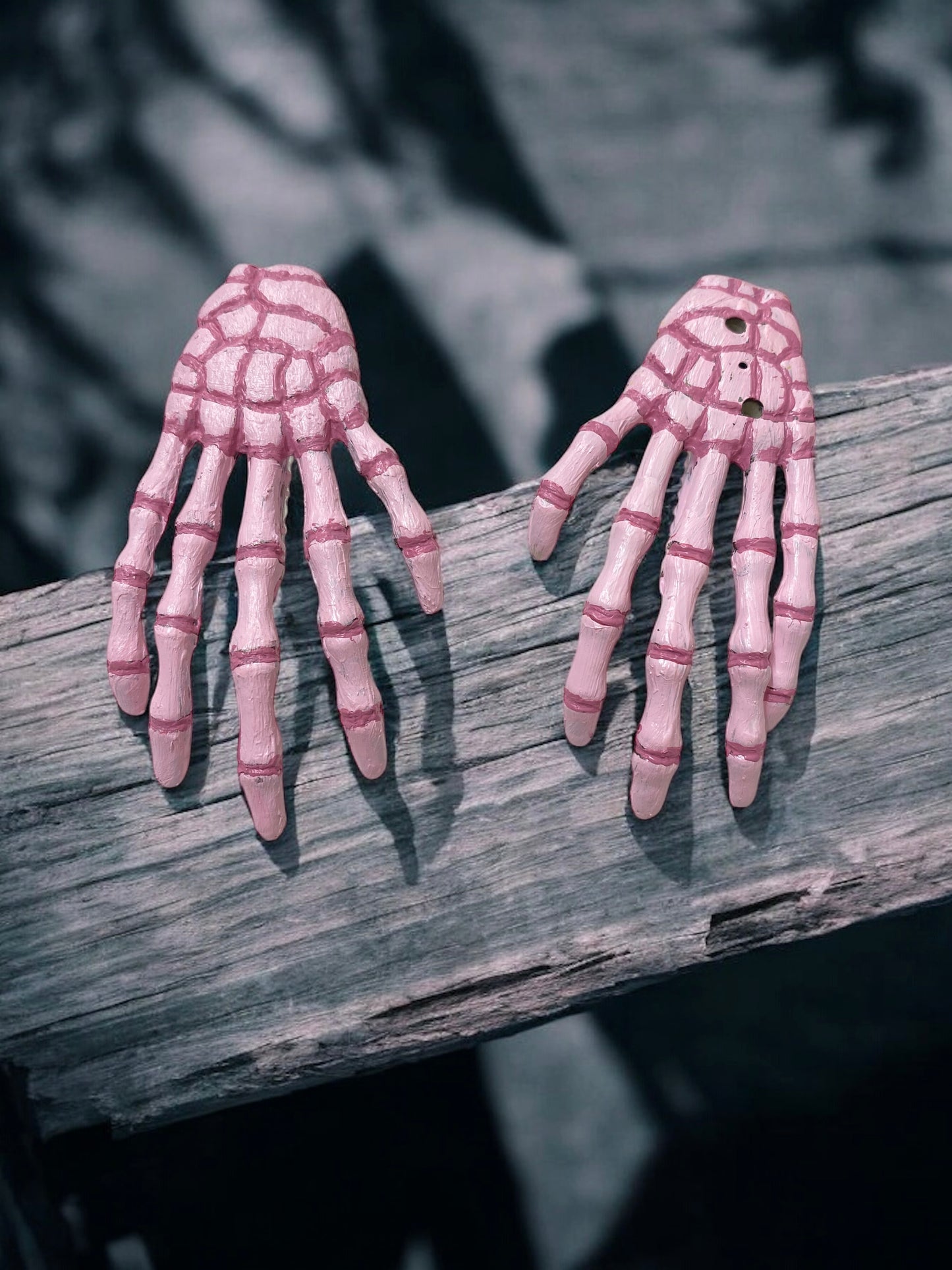 Custom Hand Painted Pastel Pink Skeletal Hands Hairclips