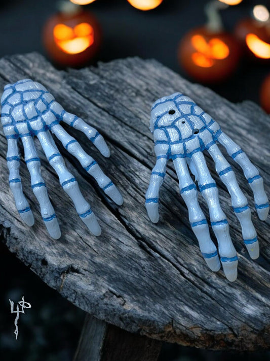 Custom Hand Painted Ghastly Corpse Blue Skeleton Bone Hands Hairclips