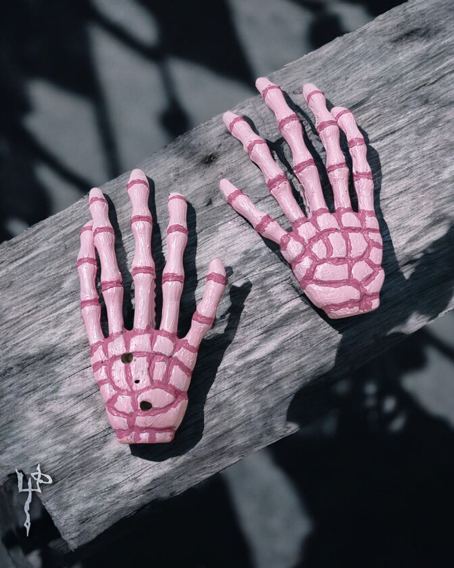 Custom Hand Painted Pastel Pink Skeletal Hands Hairclips