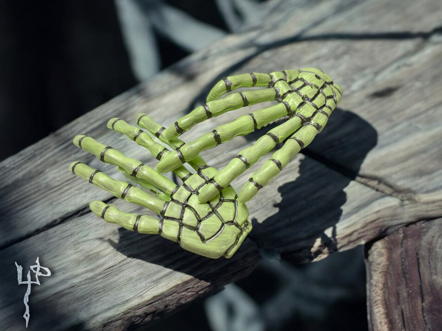 Custom Hand Painted Muted Apparition Green Skeleton Bone Hands Hairclips