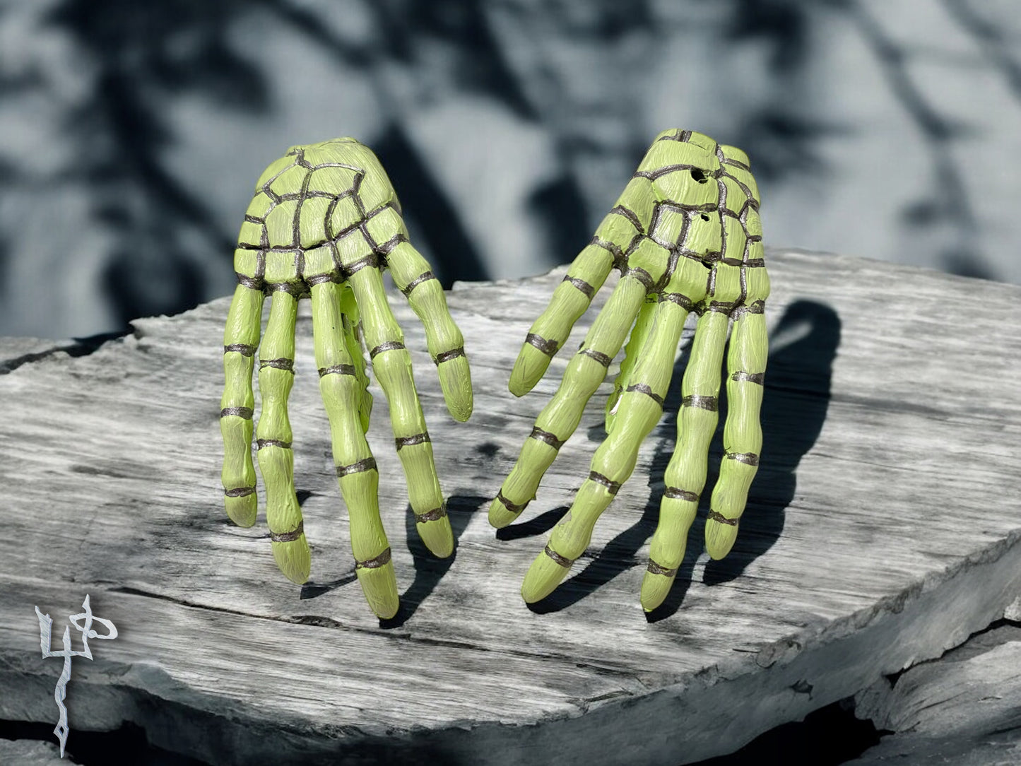 Custom Hand Painted Muted Apparition Green Skeleton Bone Hands Hairclips