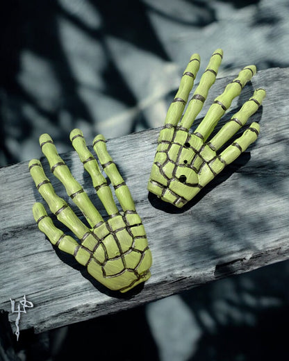 Custom Hand Painted Muted Apparition Green Skeleton Bone Hands Hairclips