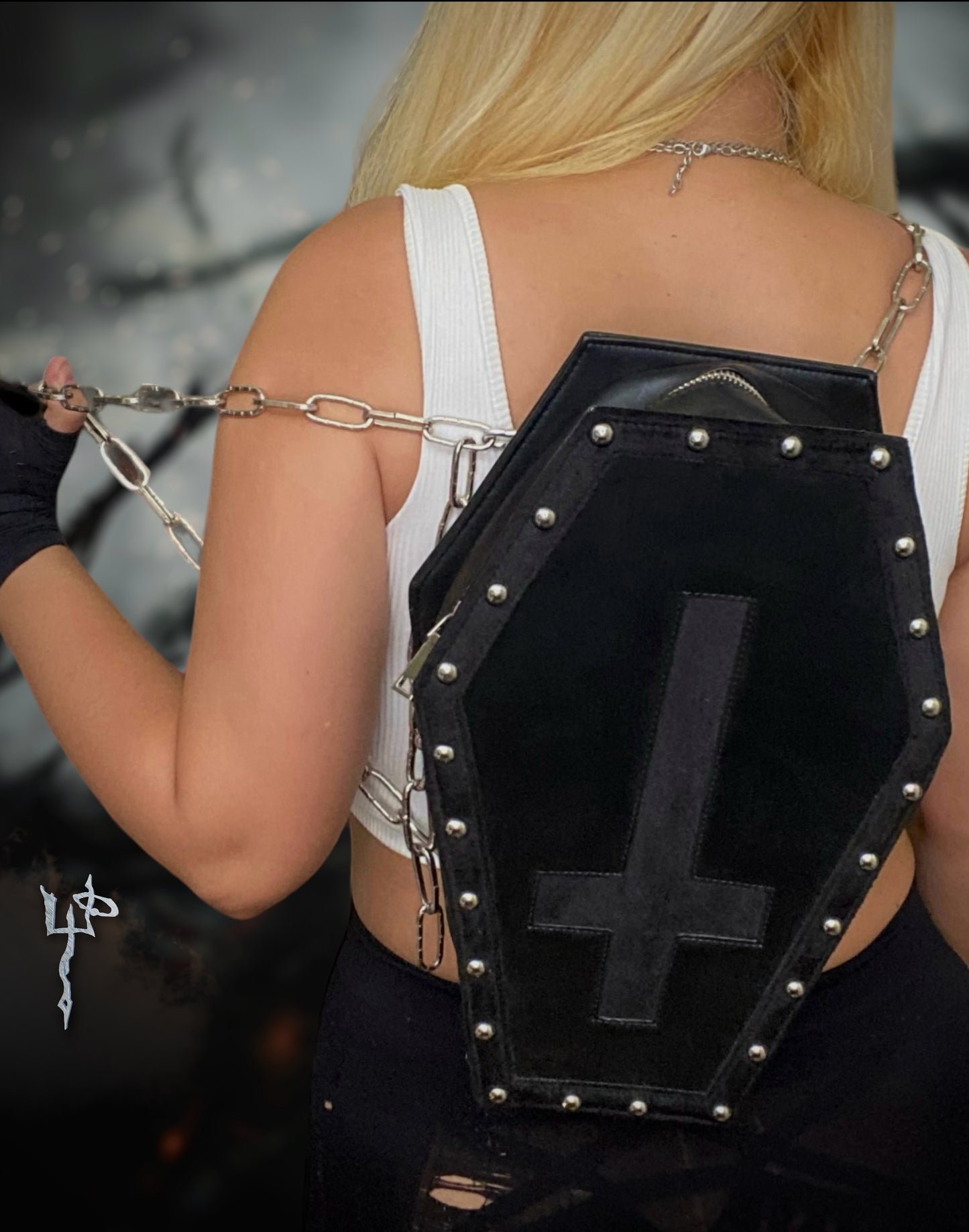 'ᦔꪖ᥅ᛕꫀᦓꪻ ꪀ꠸ᧁꫝꪻ' Custom Coffin Inverted Cross Chain Backpack